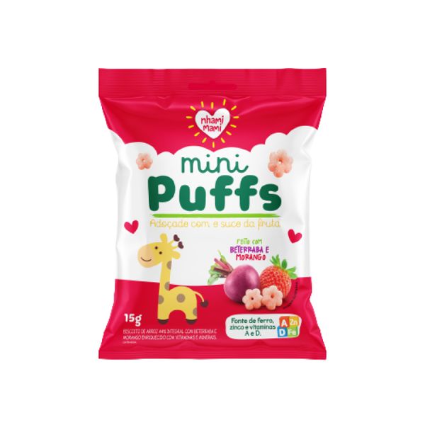Snack Infantil Mini Puffs Beterraba e Morango Nhami Mami 15g Snack Infantil Mini Puffs Beterraba e Morango Nhami Mami 15g