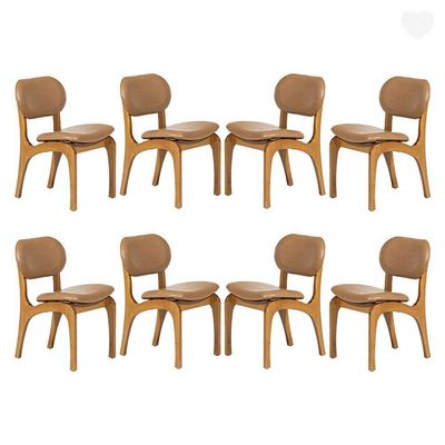 Kit 8 Cadeiras De Jantar Estofada Rafine Madeira Castanho Impermeável Marrom