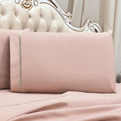Jogo de Cama Lençol King Realce Percal 400 Fios 3 Peças - Rosê