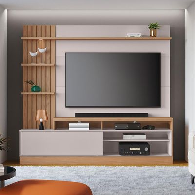 Estante Painel Para TV 65 Pol com LED Aracati C04 Freijó Off White Matte - Lyam Decor