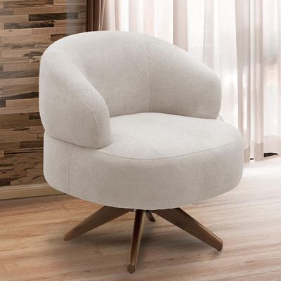 Poltrona Decorativa Giratória Sala de Estar Living Seven F04 Bouclê Cru - Lyam Decor