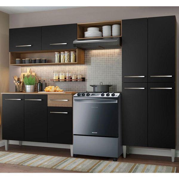 Cozinha Compacta Madesa Emilly Pop Com Armário e Balcão Rustic/Preto Cor:Rustic/Preto