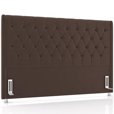 Cabeceira Cama Box King 195cm Estofada Frizza P05 Veludo Marrom - Lyam Decor