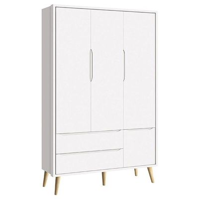 Dormitório Theo 3 Portas E Mesa De Canto Branco Com Pés Madeira Natural - Reller Móveis Branco