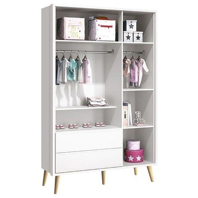 Dormitório Theo 3 Portas E Mesa De Canto Branco Com Pés Madeira Natural - Reller Móveis Branco