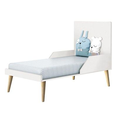 Dormitório Theo 3 Portas E Mesa De Canto Branco Com Pés Madeira Natural - Reller Móveis Branco