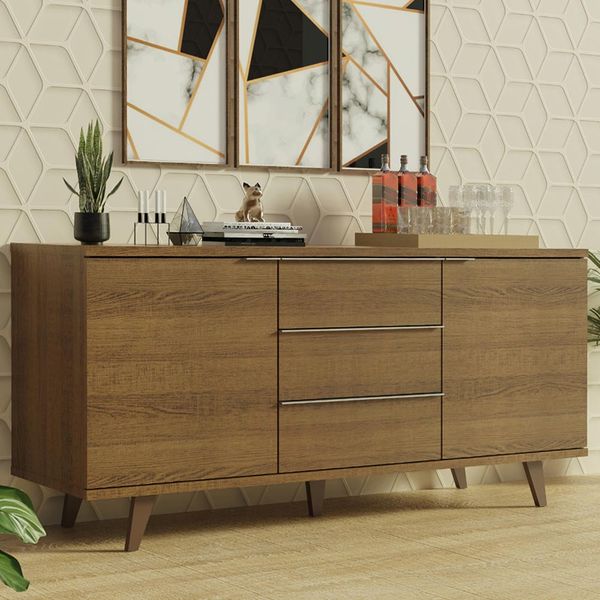 Buffet Aparador Madesa 7014 com 3 Gavetas e 2 Portas com Pés Rustic Cor:Rustic