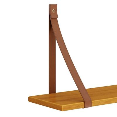 Kit 2 Prateleiras Luna 89,6cm Savana Fosco Com Alças De Couro - Reller Móveis Savana Fosco