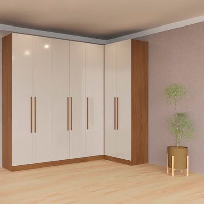 Guarda-roupa Modulado Canto Reto Bartira Lugano 7 Portas, 5 Gavetas e 10 Prateleiras com 3 Peças Avelã/Cappuccino