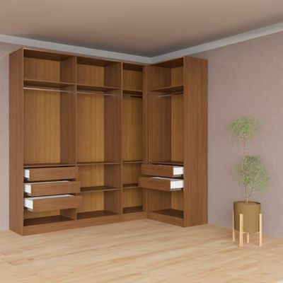 Guarda-roupa Modulado Canto Reto Bartira Lugano 7 Portas, 5 Gavetas e 10 Prateleiras com 3 Peças Avelã/Cappuccino