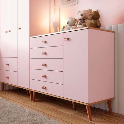 Guarda Roupa Infantil Ternura com 3 Portas, 2 Gavetas e 5 Nichos Bartira Rosa Wood