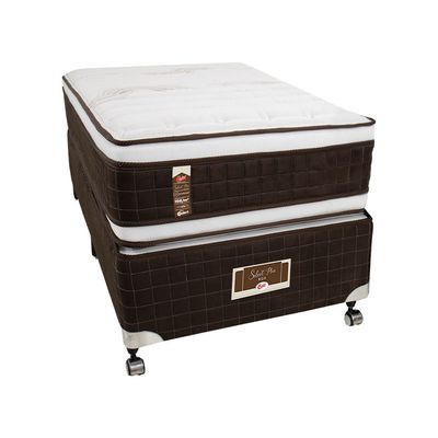 Cama Box Solteiro Castor Selle P Dupla com Revestimento em Tecido Suede + Colchão com Molejo Tecnopedic, Almofada Euro 34x88x188cm Marrom com Bege
