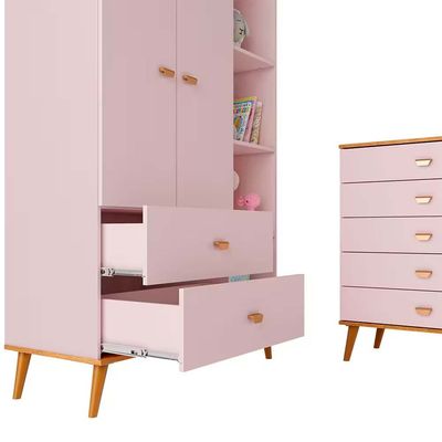 Guarda Roupa Infantil Ternura com 5 Nichos, 2 Portas, 2 Gavetas Bartira Rosa Wood