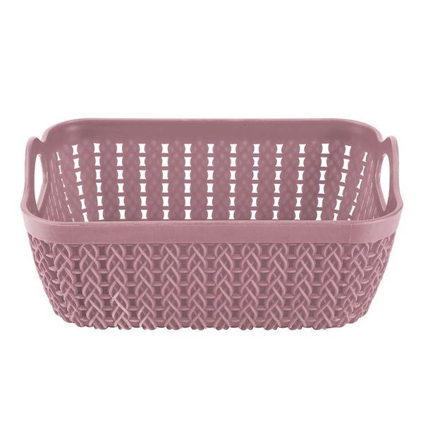 Cesto Trançado Retangular Baixo Pequeno Rosa Antigo Cesto Trançado Retangular Baixo Pequeno Rosa Antigo