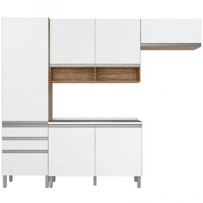 Cozinha Compacta Bartira Jaspe com 4 Portas 3 Gavetas 5 Prateleiras Damasco com Branco