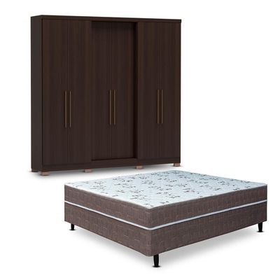 Guarda-Roupa Casal Bartira Napoli UP 6 Portas e 4 Gavetas + Cama Box Conjugada Casal Umaflex New Florença Café