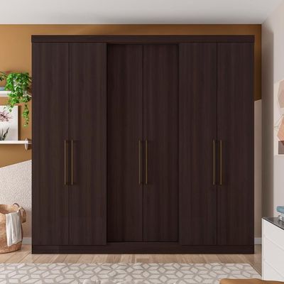 Guarda-Roupa Casal Bartira Napoli UP 6 Portas e 4 Gavetas + Cama Box Conjugada Casal Umaflex New Florença Café