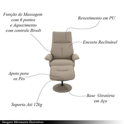 Poltrona de Massagem Reclinável e Giratória Arizona com Apoio de Pés Pu Fendi G56 - Gran Belo