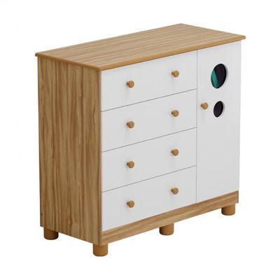 Cômoda Infantil Duda Plus com 1 Porta 4 Gavetas Peroba Branco com Amêndoa