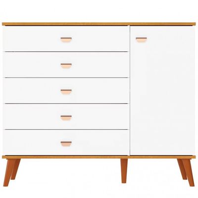 Cômoda Infantil Bartira Ternura com 5 Gavetas e 1 Porta com 106,8 cm de Largura Branco Wood