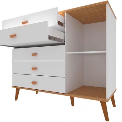 Cômoda Infantil Bartira Ternura com 5 Gavetas e 1 Porta com 106,8 cm de Largura Branco Wood