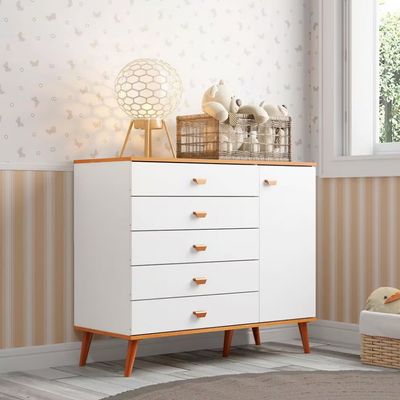 Cômoda Infantil Bartira Ternura com 5 Gavetas e 1 Porta com 106,8 cm de Largura Branco Wood