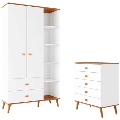 Guarda Roupa Infantil Ternura com 5 Nichos, 2 Portas, 2 Gavetas Bartira Branco Wood