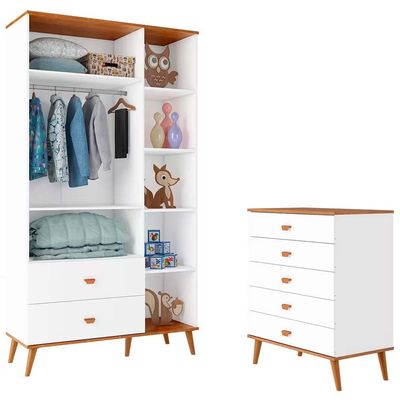 Guarda Roupa Infantil Ternura com 5 Nichos, 2 Portas, 2 Gavetas Bartira Branco Wood