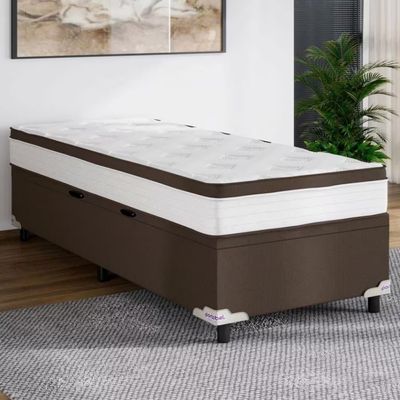 Cama Box de Solteiro Portobel Noah Ortopédico com Molas Ensacadas, EPS e Revestimento em Poliéster 70x88x188cm Branco com Marrom
