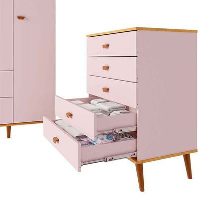 Guarda Roupa Infantil Ternura com 3 Portas, 2 Gavetas e 5 Nichos Bartira Rosa Wood