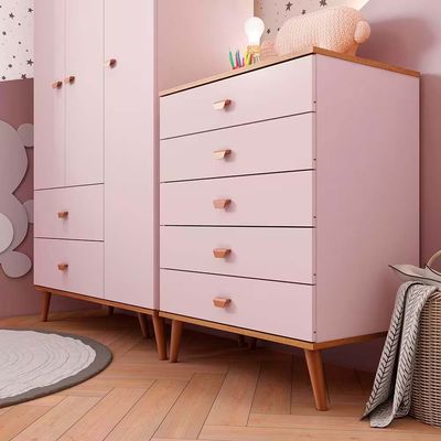 Guarda Roupa Infantil Ternura com 3 Portas, 2 Gavetas e 5 Nichos Bartira Rosa Wood