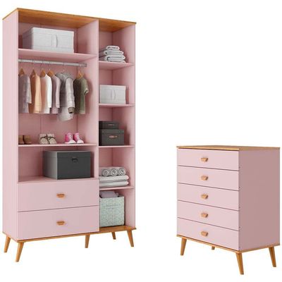 Guarda Roupa Infantil Ternura com 3 Portas, 2 Gavetas e 5 Nichos Bartira Rosa Wood