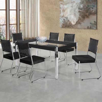 Mesa de Jantar Aço Nobre Claudia com Tampo Kanon e 6 Cadeira Preto