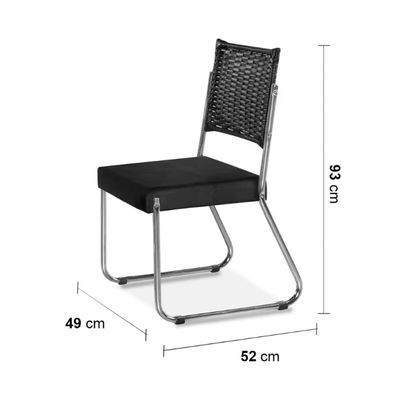 Mesa de Jantar Aço Nobre Claudia com Tampo Kanon e 6 Cadeira Preto
