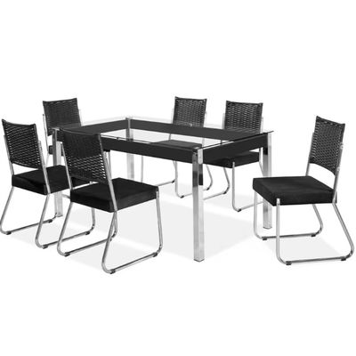 Mesa de Jantar Aço Nobre Claudia com Tampo Kanon e 6 Cadeira Preto