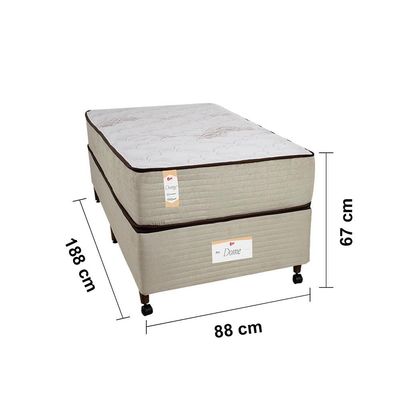 Cama Box Solteiro Castor Dome One Revestida em Tecido Suede + Colchão com Molejo Tecnopedic e Revestimento em Malha 27x88x188cm Bege