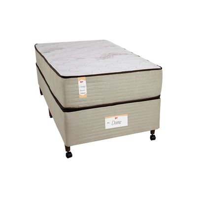 Cama Box Solteiro Castor Dome One Revestida em Tecido Suede + Colchão com Molejo Tecnopedic e Revestimento em Malha 27x88x188cm Bege