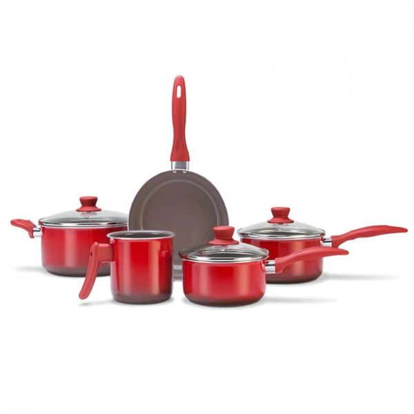 Conjunto de Panelas Brinox Ceramic Life Smart 4789/100 com Revestimento Cerâmico  5 Peças Vermelho