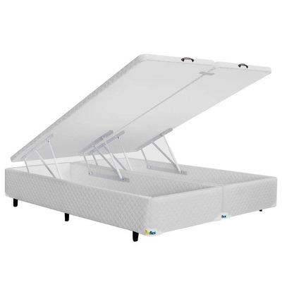 Cama Box Queen Size com Colchão Umaflex Itália e Base Itaflex Universal com Pillow Top, Molas Ensacadas e Baú Branco