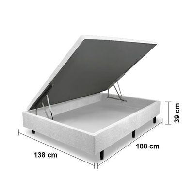 Cama Box Casal MGA Lift com Baú e Pistão a Gás + Colchão Hellen Titanium com Espuma D28 e Pillow Top 24x138x188cm Cinza e Preto