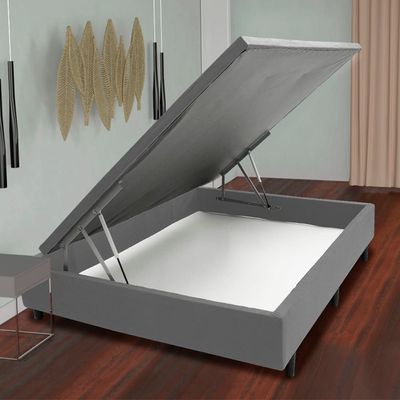 Cama Box Casal MGA Lift com Baú e Pistão a Gás + Colchão Hellen Titanium com Espuma D28 e Pillow Top 24x138x188cm Cinza e Preto