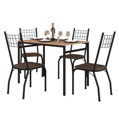 Mesa de Jantar Retangular Fabone Sintra com 4 Cadeiras Estofadas Preto Fosco