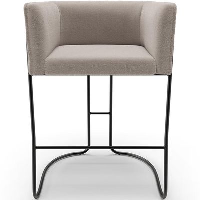 Banqueta Decorativa Fixa Baixa Base de Aço Preto Betina D02 Bouclê Creme B-54 - Lyam Decor