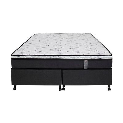 Cama Box Queen Size Castor New Alfa One em tecido Poliéster + Colchão com Molejo Tecnopedic, Euro Pillow em Malha 24x158x198cm Cinza com Branco