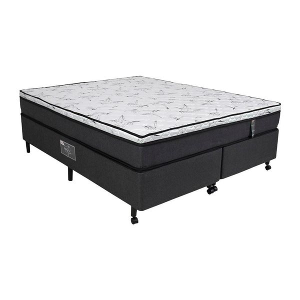 Cama Box Queen Size Castor New Alfa One em tecido Poliéster + Colchão com Molejo Tecnopedic, Euro Pillow em Malha 24x158x198cm Cinza com Branco