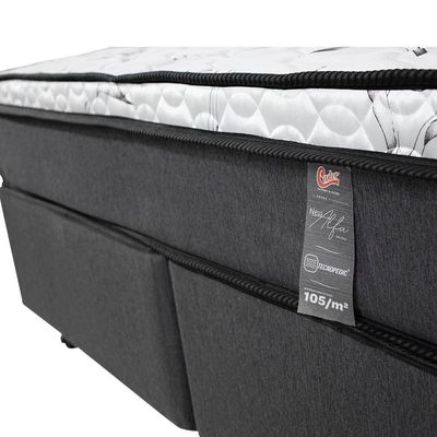 Cama Box Queen Size Castor New Alfa One em tecido Poliéster + Colchão com Molejo Tecnopedic, Euro Pillow em Malha 24x158x198cm Cinza com Branco