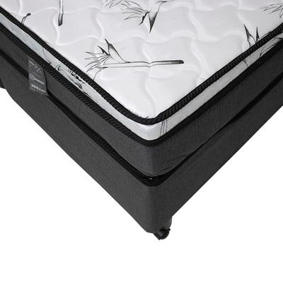 Cama Box Queen Size Castor New Alfa One em tecido Poliéster + Colchão com Molejo Tecnopedic, Euro Pillow em Malha 24x158x198cm Cinza com Branco