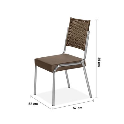 Cadeira de Jantar Aço Nobre Kansas com Encosto em Junco e Assento Estofado Revestido em Suede Chocolate