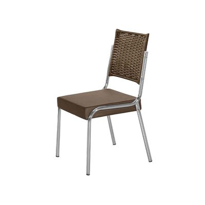 Cadeira de Jantar Aço Nobre Kansas com Encosto em Junco e Assento Estofado Revestido em Suede Chocolate