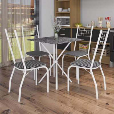 Mesa de Jantar Quadrada Fabone Brisa com 4 Cadeiras Estofadas Branco
